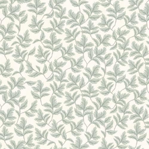 Image of World of Wallpaper Leaf Trail Wall Paper Roll Sage Green Cream AF0043 Botanical Arts and Crafts Inspired Elegant Soft Matte Perfect for Living Rooms Bedrooms Lounges and DIY Wallcoverings