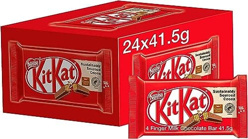 Image of Kit Kat Chocolate Bars | 4 Fingers | 24 Packs of 41.5 g| Kit Kat Milk Buscuit Chocolate Blocks | Bulk Gift Box | Easter Christmas Birthday Present School Gifts | UK Stock | Sold by Essential Products