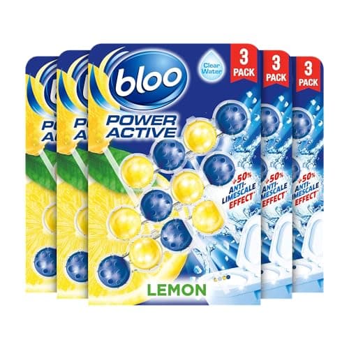 Image of Bloo Power Active Toilet Rim Block Lemon, with Anti-Limescale, Cleaning Foam, Dirt Protection and Extra Freshness - Pack of 3 X 5 Rimblocks