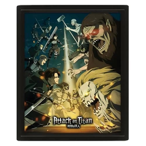 Image of Pyramid International Attack On Titan Poster (Season 4 Design) Lenticular 3D Wall Art and Posters in Black Picture Frame 25cm x 20cm x 1.5cm - Official Merchandise