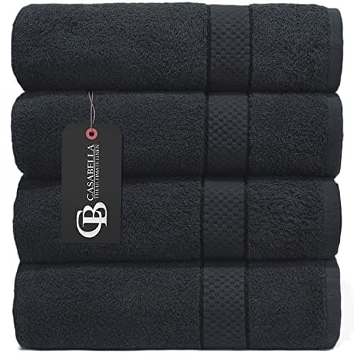 Image of Casabella Pack of 2 Large Jumbo Bath Sheets 100% Egyptian Combed Cotton Big Beautiful Towels_Black_2pcs
