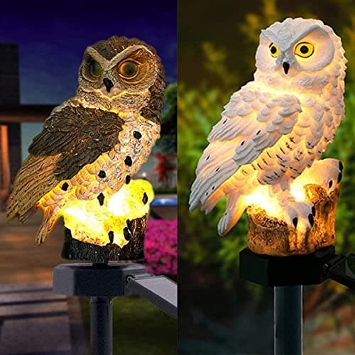 Image of Queen.Y Owl Shape Light LED Outdoor Solar Powered Garden Waterproof Creative Energy Saving Lamp Lawn Yard Ornament Decoration Lanterns Landscape Lights (Brown)