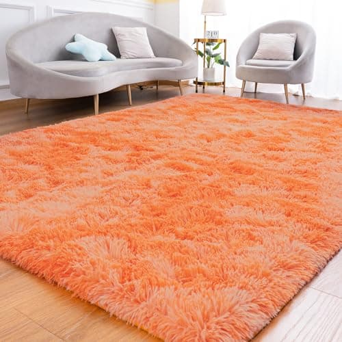 Image of Goideal Fluffy Rug for Bedroom Living Room, 3x5 Orange Area Rugs, Faux Fur Shag Modern Carpet Ultra Soft Girls Boys Room Home Decor, Tie-Dyed