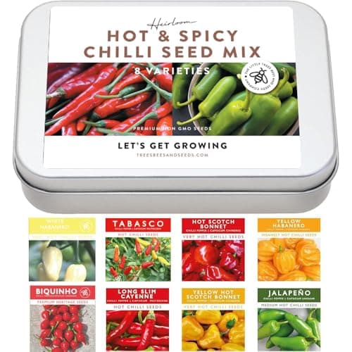 Image of Gardening Gifts Heirloom Chilli Pepper Seed Kit: 8 Hot & Spicy Chilli Seed Varieties Included in This Grow Your Own Chilli Tin, Great Gift for Adults and Kids