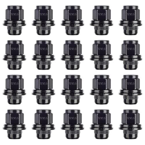 Image of RYBO Set of 20 Black Wheel Nuts, M12 x 1.5, Flat Seated, 21 Hex - Compatible with Toyota Vehicles
