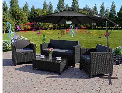 Image of Groundlevel Bluetooth 3m Cantilver Banana Parasol With Colour Changing Light, Comes With Free Banana Parasol Cover - Black