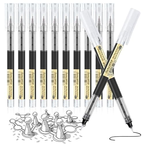 Image of Surcotto Gel Ink Pens, 12pcs 0.5mm Black, Ultra-Fast Drying for Writing, Drawing, and Outlining - Suitable for Students and Office Workers
