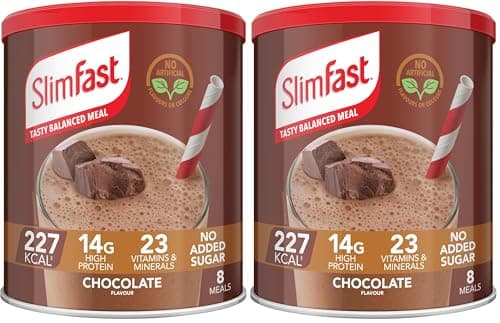Image of SlimFast Meal Replacement Shake for Weight Loss & Balanced Diet, Vitamins and Minerals, Low Calorie, High Protein, Chocolate Flavour, 8 servings, 300 g, Packaging May Vary (Pack of 2)