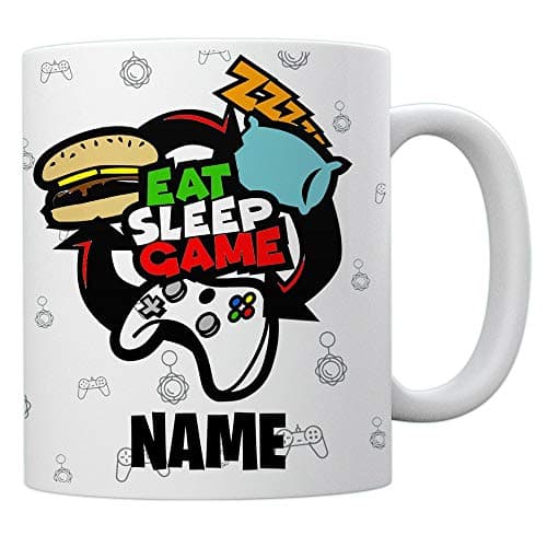 Image of Eat Sleep Game Repeat Mug - Personalised Gamer Gift - Novelty Tea Coffee Ceramic Video Games Cup