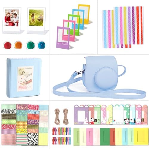 Image of Riosin Instant Mini 12 Accessories Compatible with Fujifilm Instax Mini 12 Camera,Include mini 12 Case,Album,Filters,Wall Hang Frames,Film Frames,Border Stickers,Corner Stickers (Pastel Blue)