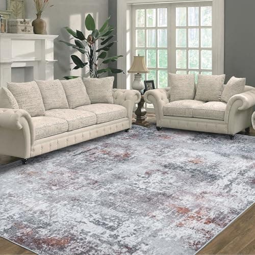 Image of Capslpad 160x230cm Large Modern Abstract Rugs Living Room Non-slip Area Rug Short Pile Faux Wool Bedroom Carpet Lightweight Washable Minimalist Floor Mat for Living Room Bedroom Office Decor,Red Brown