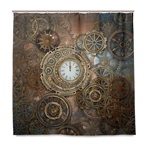 Image of BALII Rusty Steampunk Clock Gear Shower Curtain 72x72 Inch Polyester Waterproof With 12 Hooks for Bathroom
