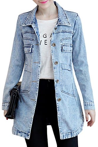 Image of sandbank Women's Cute Slim Fit Lightweight Jean Denim Cotton Jacket Coat Outwear Light Blue XL