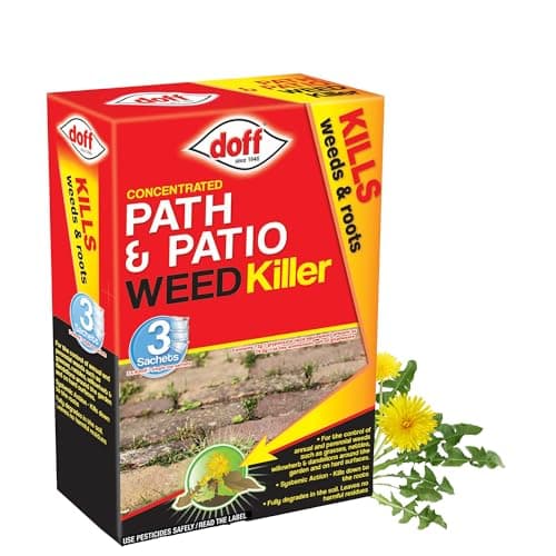 Image of Doff Concentrated Path & Patio Weedkiller – 3 Sachets for Dilution in Water for Garden Protection – Kills Deep Rooted Weeds from Pathways to Driveways - Long Lasting Weed Control – Strong Weed Killer