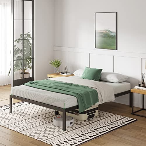 Image of Novilla 30.5 cm Metal Small Double Bed Frame, 4FT Platform Bed Frame, Noise-cancelling Design, Engineered Wood Slat Support, Solid Support Leg, Easy Assembly, Underbed Storage Space, 120x190 cm, Black