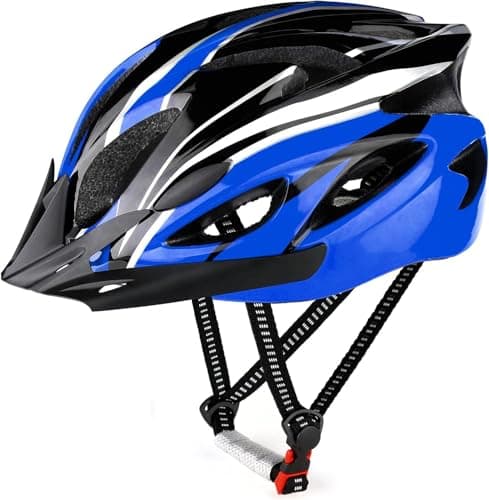 Image of RaMokey Cycle Helmet, Lightweight Bicycle Helmet, Adjustable Mountain & Road Bike Helmets for Adults, 18 Vents with Adjustable Strap & Detachable Visor for Mens Womens(Head Sizes 58-62cm) (Blue)