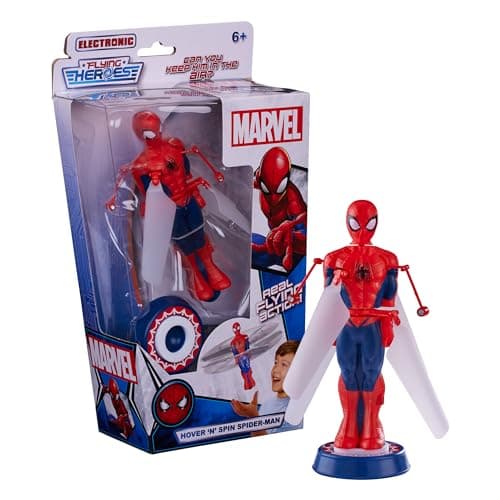 Image of Character Options Flying Heroes Hover and Spin Spider-Man action toy, Electronic real flying action! Hand-controlled hover action, Boys aged 6+, Red