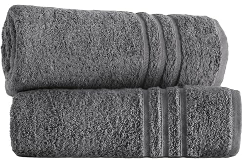 Image of LoomTrove Pack of 2 Large Jumbo Bath Sheets 500 GSM 100% Egyptian Cotton Big Bath Towels Super Absorbent Soft Hotel Quality XL Bathroom Towel Set (Charcoal Grey)