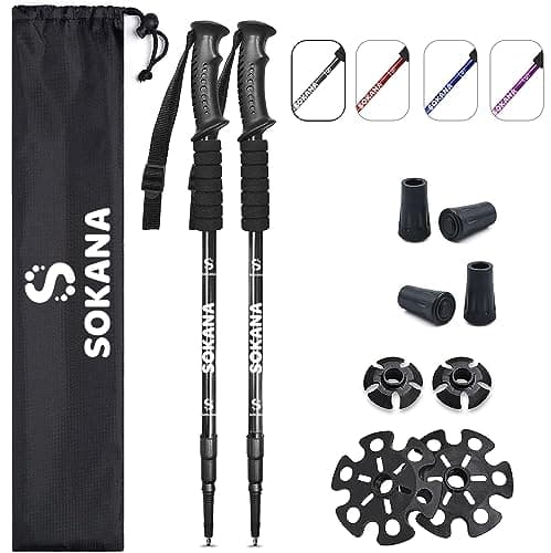 Image of SOKANA Walking Poles 2 Pack Folding Walking Sticks for Men and Women | Lightweight Trekking Poles with Quick Lock System for Hiking Climbing Camping - Black