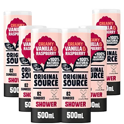 Image of Original Source Vanilla Milk and Raspberry Shower Gel, 100 Percent Natural Fragrance, Vegan, Cruelty Free, Paraben Free, Bulk Buy, Pack of 6 x 500 ml