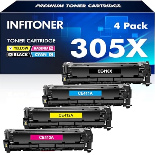 Image of 4-Pack Toner Cartridge 305X CE410X Compatible for HP 305A CE410A CE411A CE412A CE413A Laserjet Pro 400 Color MFP M451dn M475dn M475dw M451nw M451dw M351a M375nw Black Cyan Magenta Yellow
