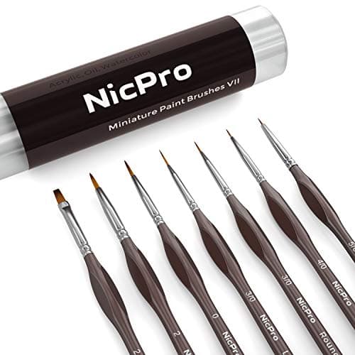 Image of Nicpro Fine Detail Paint Brushes, 7PCS Miniature Paint Brushes Model Paint Brush Set for Artists, Acrylic, Oil, Watercolour & Paint by Number, Figurine, Model, Craft - with Holder
