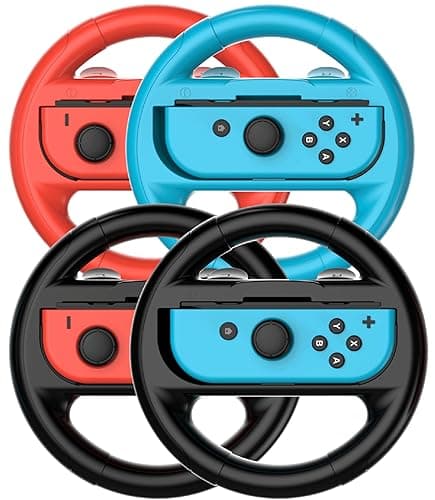 Image of TIZOPO 4 PCS Steering Wheel Compatible for Nintendo Switch Wheel, Family Sports Party Pack Accessories Compatible with Switch JoyCon Controllers, (1 Pair Black,Blue and Red)