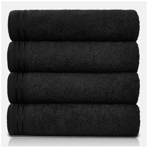 Image of GC GAVENO CAVAILIA Large Towels Bath Sheet - Highly Absorbent Egyptian Cotton Towel Set - 4 Pack Extra Soft Large Bath Towel Black - Quick Dry Bath Sheets - 450 GSM Washable Towels, 75 X 135 Cm
