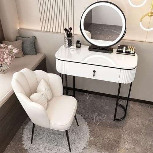 Image of Nouvage Design Premium Dressing Table with Adjustable LED Mirror in Grey Black 80cm - Dressing Table with Mirror Bedroom Dressing Tables including drawer for make-up organiser vanity makeup table set