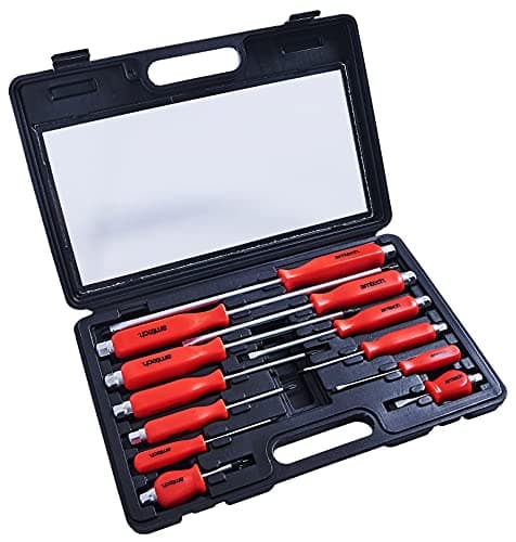 Image of Amtech W5600 Mechanics Screwdriver Set Magnetic Tips, Steel Blade Flat Head Slotted and Phillips, Hex Bolsters use with Wrench or Socket