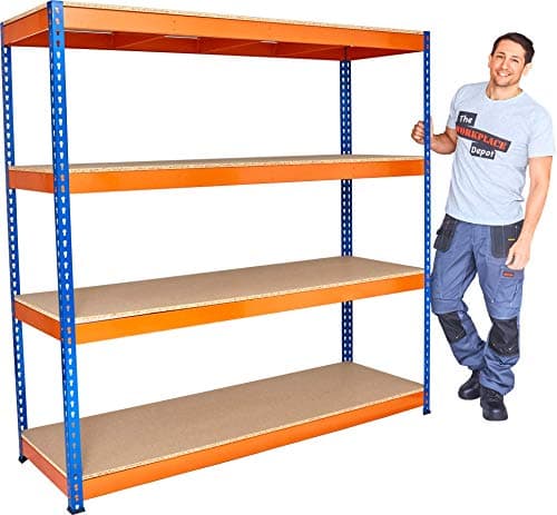Image of The Workplace Depot Heavy Duty Garage Shelving - 1800H x 1800W x 600D mm, 4-Tier Steel Shelving Unit with MDF Shelves, 400kg UDL Per Level, Bolt-Free Assembly for Garages, Workshops & Warehouses