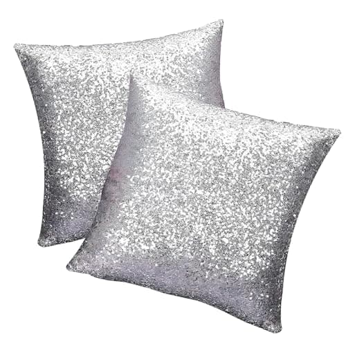 Image of SwirlColor Sequins Pillow Case Silver Glitter Cushion Cover Square Throw Pillowcase for Home Decor Cafe 40cm/15.7inch 2pcs
