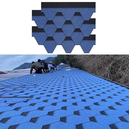 Image of Asphalt Roofing Shingles, 100X32.5CM Large Red Roof Tiles, Weatherproof Asphalt Shingles with Hot Melt Adhesive and Quartz Sand Layer, for Flat and Sloped Roof Refurbishment, Blue(210pcs)