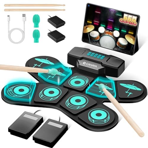 Image of CAHAYA Electronic Drum Kit with Dual Speaker 9 Pads for Kid’s Gift Portable and Durable Blue Roll up Drum