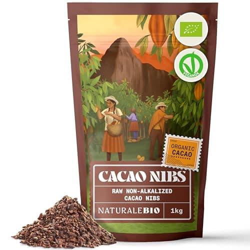 Image of NaturaleBio Organic Raw Cacao Nibs 1 kg. Natural and Pure. Made in Tropical Regions from The Theobroma Cacao Plant. Source of Magnesium, Potassium and Iron.