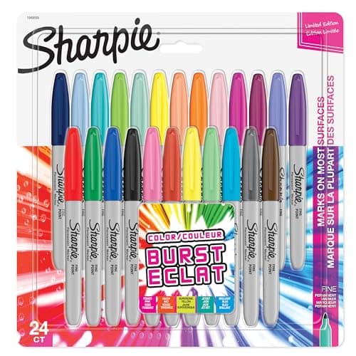 Image of Sharpie Permanent Markers | Fine Point for Bold Details | Colour Burst & Assorted Original | 24 Marker Pens