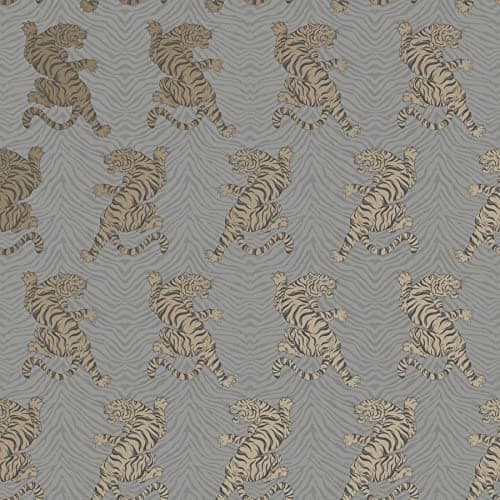 Image of Full Roll Rasch Charcoal&Gold Tiger Animal Print Motif Metallic Paste The Paper Wallpaper