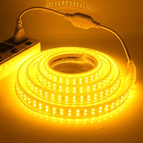 Image of GQL FPCB LED Strip with Ordinary UK Plug Power Lead, SMD 2835 (180 LEDs/m), Flexible & Cuttable & Waterproof Rope Light- (9m, Yellow)