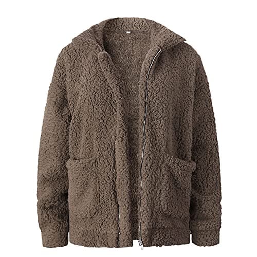 Image of Fleece Jacketwomens Fashion Splicing Winter Loose Plush Long Sleeve Zipper Pocket Coat Tops Surcoat Comfortable Jacket Loose Blouse Tops Casual Jumpers Surcoat Ladies Pullover Womens Sweatshirts