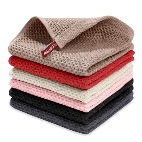 Image of AMFUN 6 PCS Cotton Kitchen Towels,30 * 30cm Soft Absorbent & Quick Drying Quality Tea Towels,Waffle Weave Dish Towels,Machine Washable for Kitchen Cleaning,Tea & Bar Towels (Hybrid)
