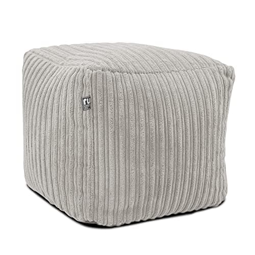 Image of rucomfy Ivory Corduroy Cube Footstool - Machine Washable Bean Bag Pouffe for Living Room Footrests and Extra Lounge Seating - 38x38x38cm (Platinum Grey)