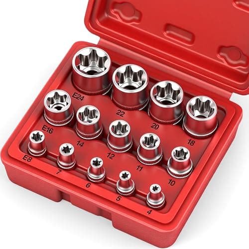 Image of SEDY 14-Piece E-TORX Socket Set - Premium Female Socket Set, Ultimate Torque Star Sockets, External Torx Sockets, E4 E5 E6 E7 E8 E10 E11 E12 E14 E16 E18 E20 E22 E24
