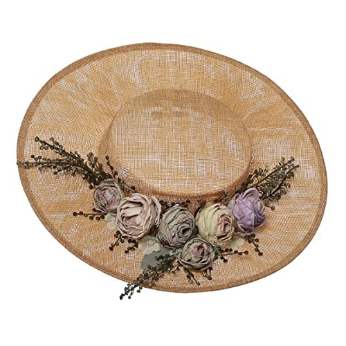 Image of COSDREAMER Women Victorian Tea Party Sun Hat Flower Straw Hats Beach Hats Beige