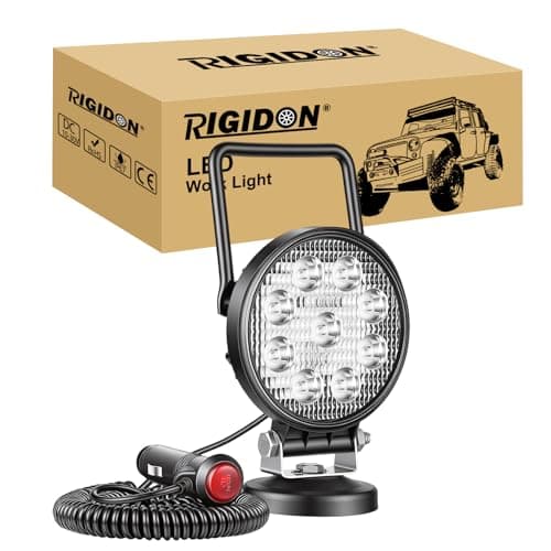 Image of RIGIDON Portable Magnetic Base Round Led Work Light, 4 inch 27W Spot Beam, 12V 24V Driving Lights Lamp for Car Off Road Truck 4x4 SUV ATV Tractors Excavator, 6000K White,Led Search Lights