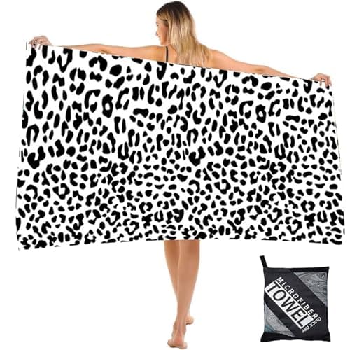 Image of Large Thin Microfibre Beach Towel with Bag for Adult Men Women,160x90cm Leopard Beach Towels Quick Dry Sand Free Lightweight Swim Bath Towel for Travel,Swimming,Pool,Holiday,Camping,Yoga,Gym Sports