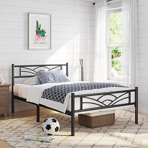 Image of Yaheetech 3ft Single Bed Metal Slatted Bed Frame with Cloud-inspired Design Headboard, Under-bed Storage Black