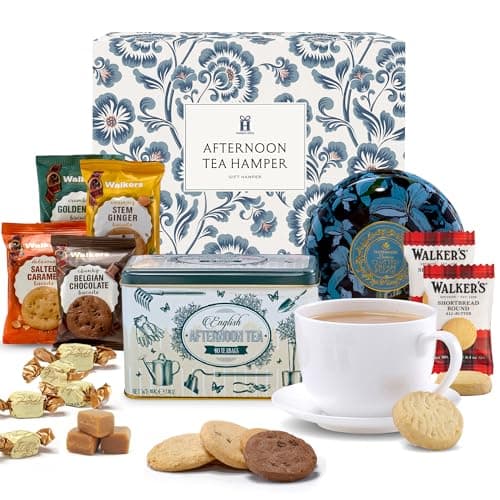Image of Hattie’s Gifts Afternoon Tea Hamper – English Garden Tea Tin, Clotted Cream Fudge & Shortbread Biscuits | Luxury Food Gift for Birthdays & Celebrations