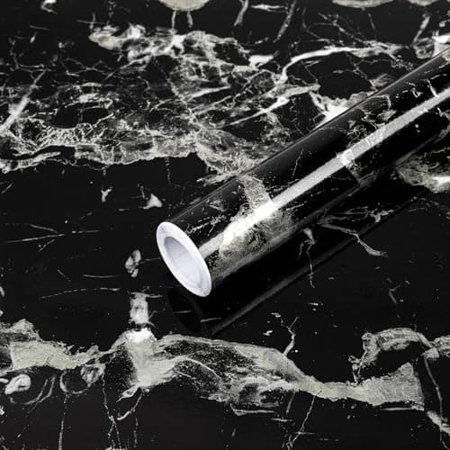 Image of Fantasnight Marble Effect Self Adhesive Vinyl 40 X 300cm Sticky Back Plastic Black Marble Contact Paper Waterproof Peel and Stick Wallpaper Self Adhesive Vinyl Wrap for Kitchen Worktop