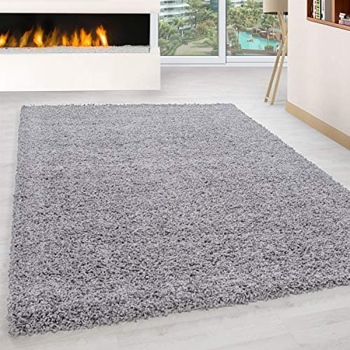 Image of Abaseen Small Large Shaggy Rug Modern Rugs Living Room Extra Large Small Medium Rectangular Size Soft Touch Thick Pile Living Room Area Rugs Non Shedding (Silver, 120x170 cm)