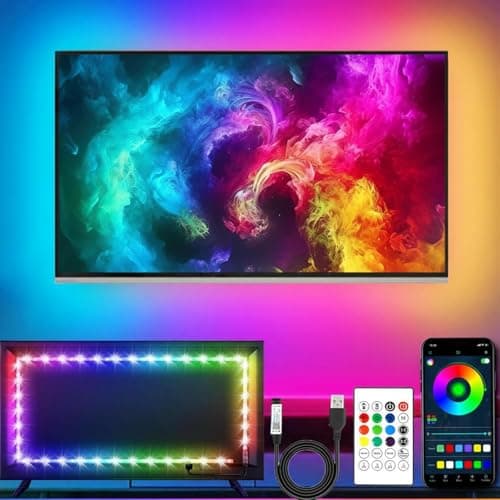 Image of shalaker TV LED Lights, 5M TV Backlight for 45-75 Inch TVs, RGB LED Strip Light Music Sync with TV USB Powered, Bluetooth APP & Remote Control Colour Changing Strip Lights for Bedroom Home Decor
